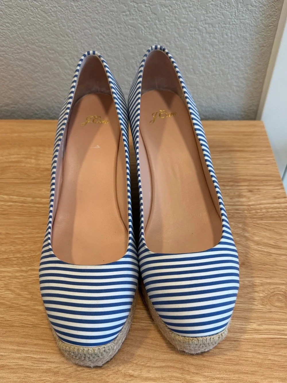 J.Crew Blue White Striped Espadrille Wedge Pumps Size 8.5 Nautical
